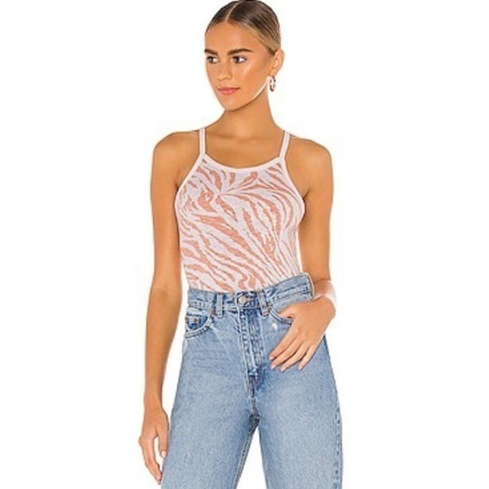 SUNDRY Zebra Strappy Tank in Bone